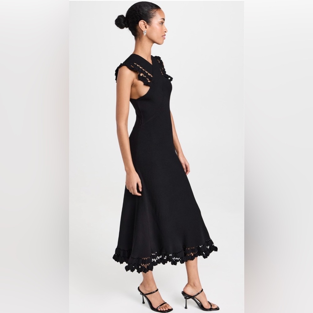 Ulla Johnson Black Midi Dress with Crochet Trim